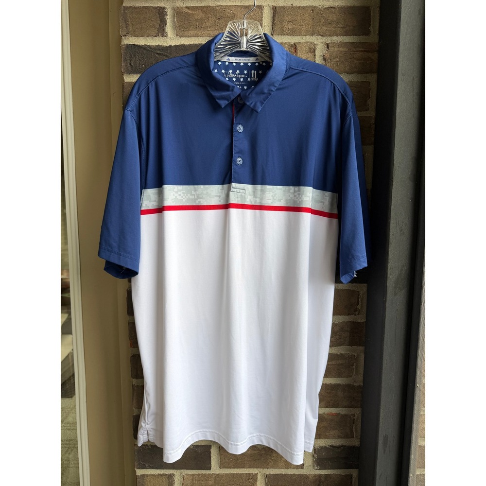 Walter Hagen Golf Polo Shirt Mens Large Blue White Excellent Folds of Honor